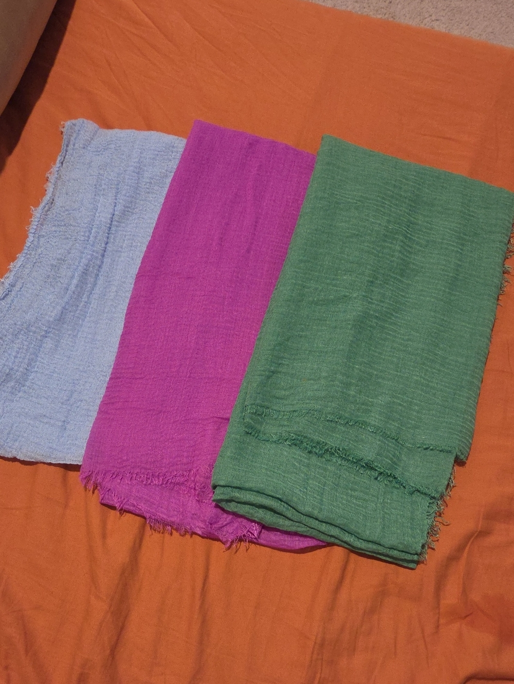 Light Blue, Magenta & Green Lightweight Gauze Scarves - 3-Pack